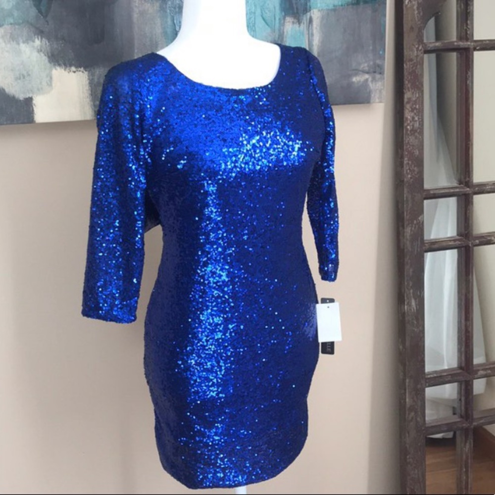 blue sequin dress